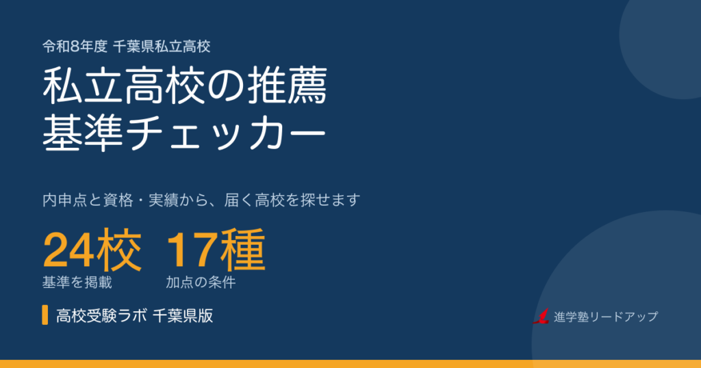 千葉県の私立高校 併願推薦・単願の基準一覧【2027年度入試】|内申点と加点で探せるチェッカー