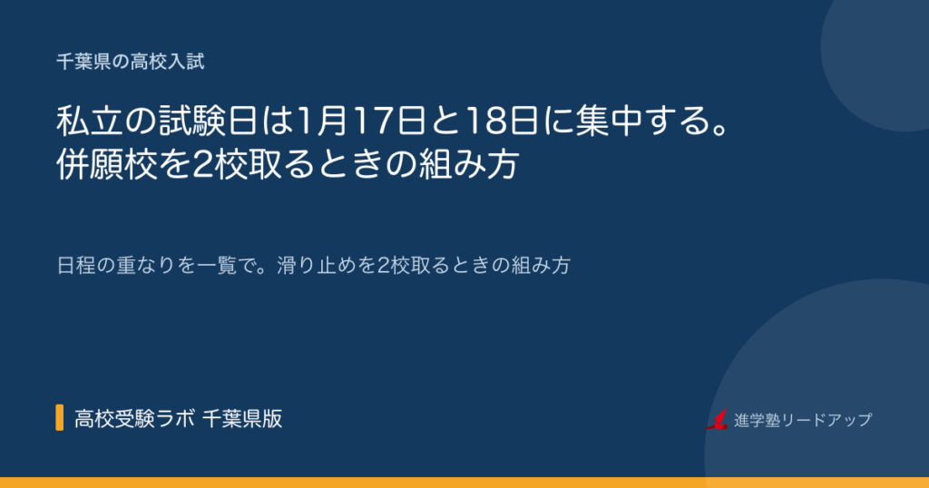 私立の試験日は1月17日と18日に集中する。併願校を2校取るときの組み方