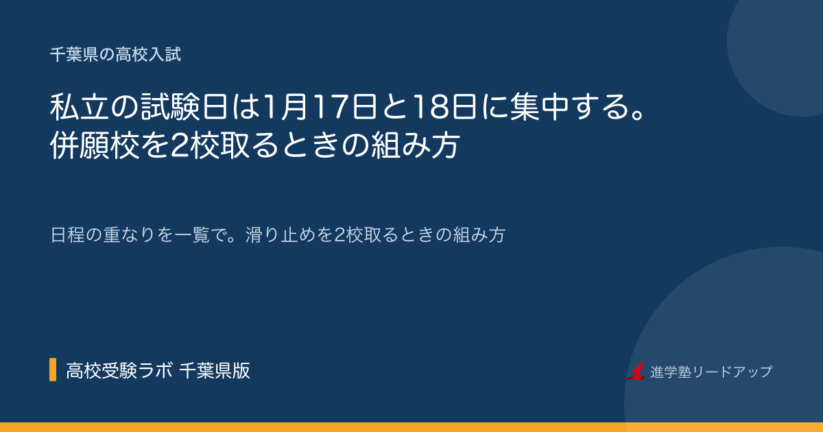 私立の試験日は1月17日と18日に集中する。併願校を2校取るときの組み方