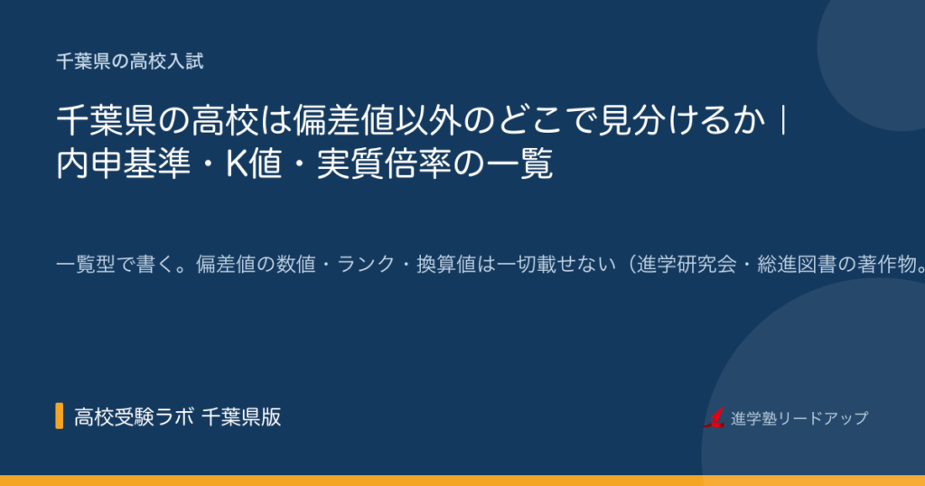 千葉県の高校は偏差値以外のどこで見分けるか|内申基準・K値・実質倍率の一覧