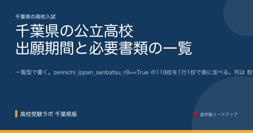 千葉県の公立高校 出願期間と必要書類の一覧